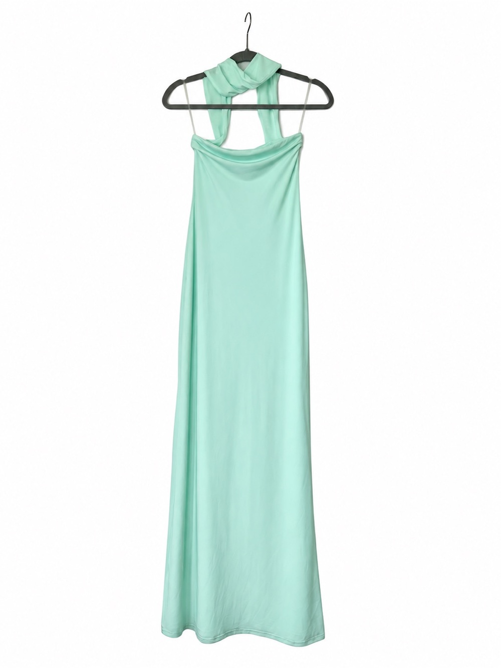 MESHKI XS Mint Green Slinky Maxi Dress Scarf Neck Cutout Formal Gown